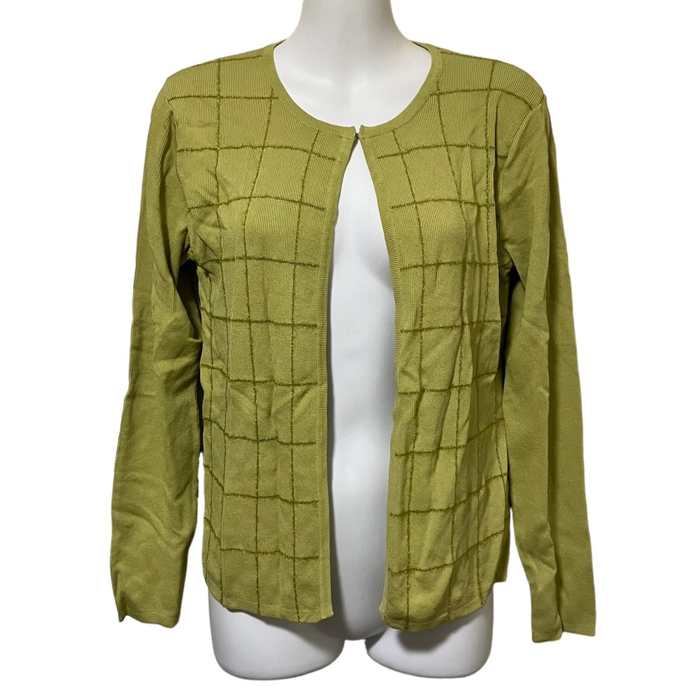 NWT Finity Green Metallic Squares Cardgian Sweater